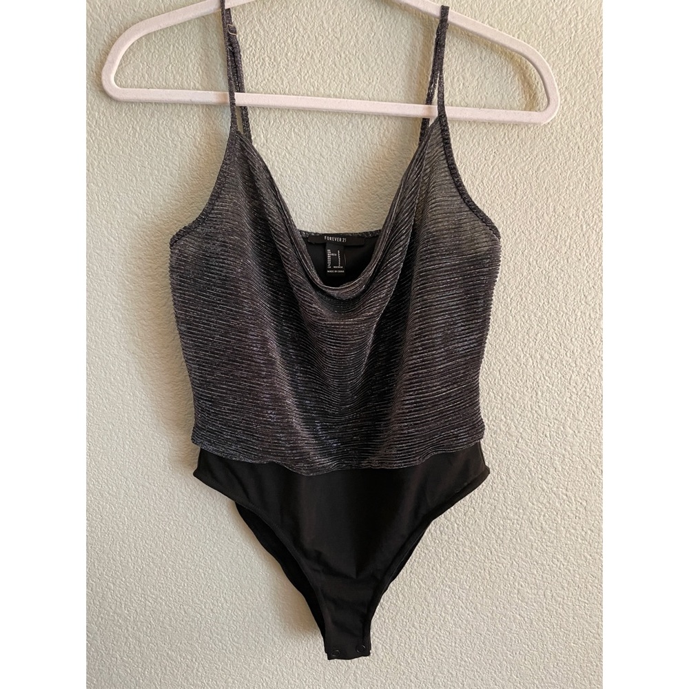 Cowl Neck Metallic Body Suit - Forever21 SM